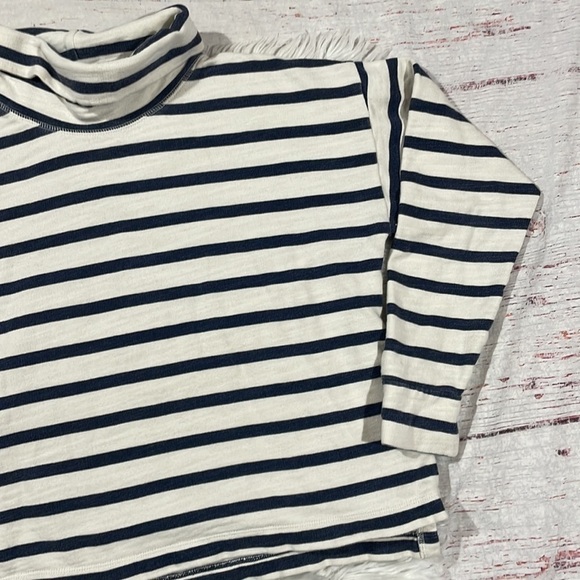 J. Crew Vintage Terry Cotton Stripe Navy Turtleneck Pullover Sweatshirt - Picture 6 of 10
